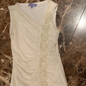 Cream Lacy Top with Floral Pattern On One Side and